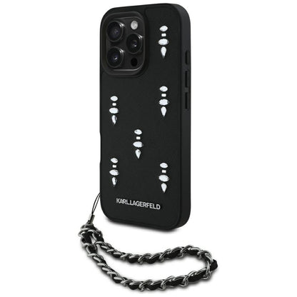 Etui til Apple iPhone 16 Pro, Karl Lagerfeld, Saffiano Crystals & Charm, Sort