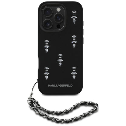 Etui til Apple iPhone 16 Pro, Karl Lagerfeld, Saffiano Crystals & Charm, Sort