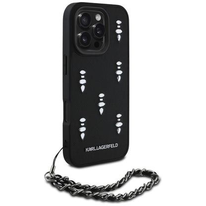 Etui til Apple iPhone 16 Pro, Karl Lagerfeld, Saffiano Crystals & Charm, Sort