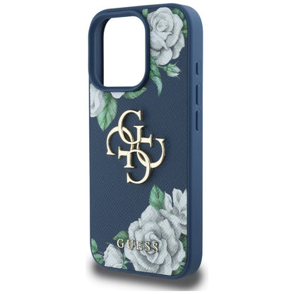 Etui til Apple iPhone 16 Pro Max, Guess, 4G Grained Roses Big Logo, Blå