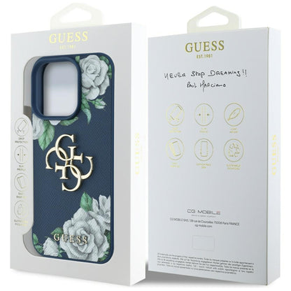 Etui til Apple iPhone 16 Pro Max, Guess, 4G Grained Roses Big Logo, Blå