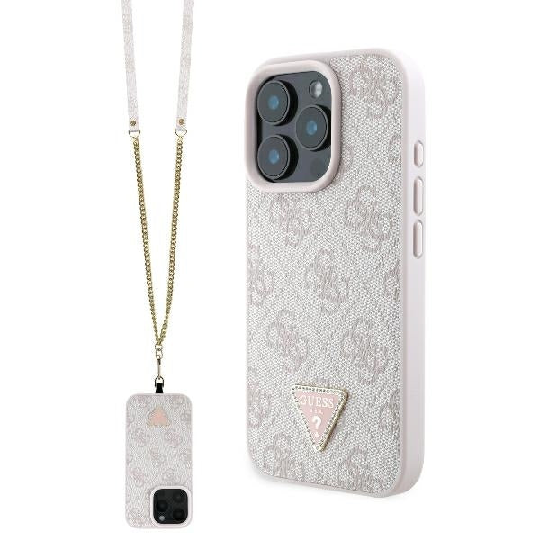 Etui til Apple iPhone 16 Pro Max, Guess, Crossbody 4G Triangle Strass, Pink