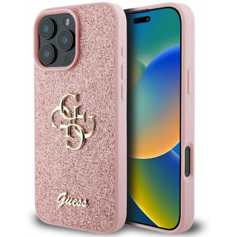 Etui til Apple iPhone 16 Pro Max, Guess, Fixed Glitter Big 4G, Pink