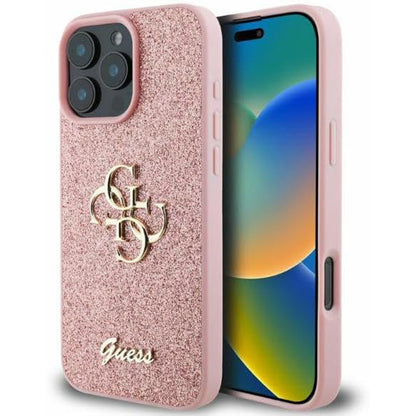 Etui til Apple iPhone 16 Pro Max, Guess, Fixed Glitter Big 4G, Pink