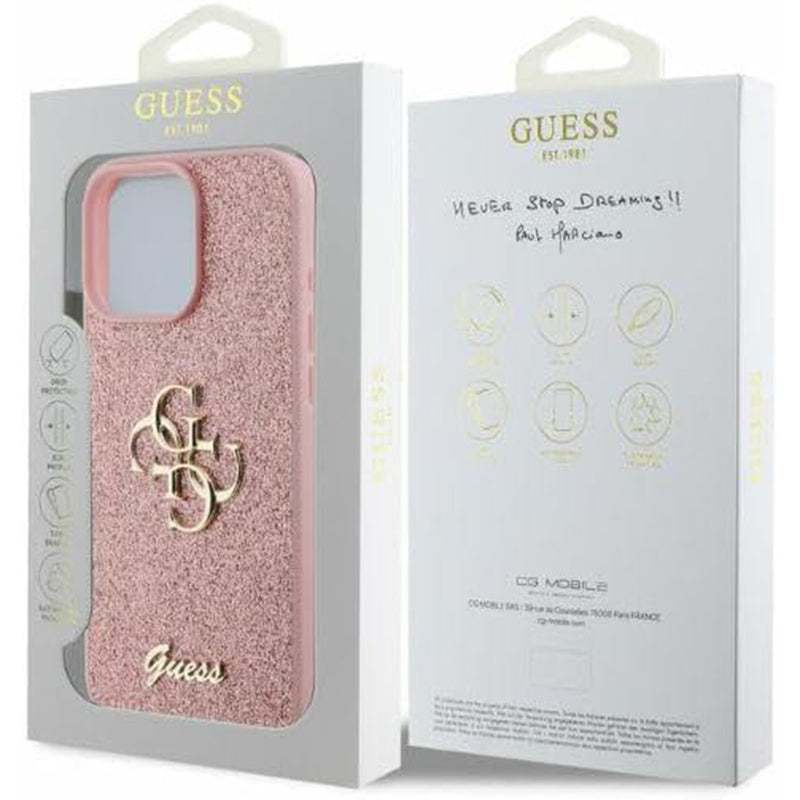 Etui til Apple iPhone 16 Pro Max, Guess, Fixed Glitter Big 4G, Pink