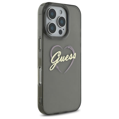 Case for Apple iPhone 16 Pro Max, Guess, IML Heart, Black