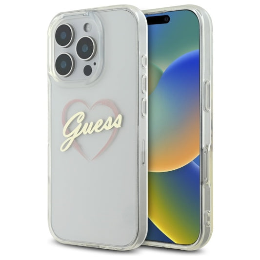 Etui til Apple iPhone 16 Pro Max, Guess, IML Heart, Gennemsigtig