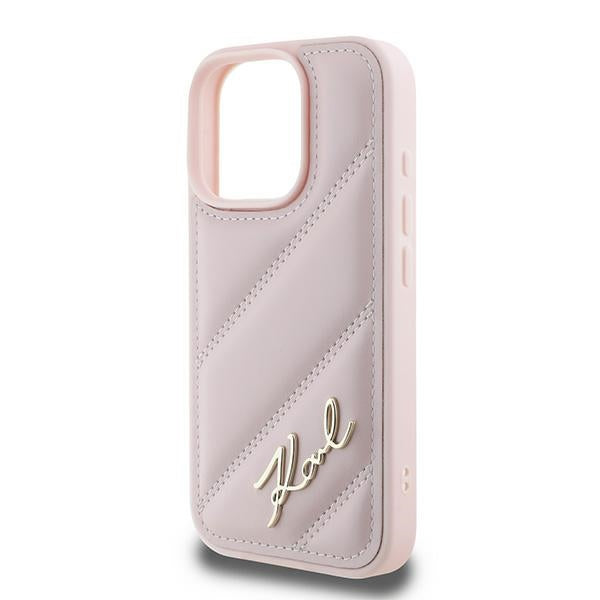 Etui til Apple iPhone 16 Pro Max, Karl Lagerfeld, Diagonal Quilted Script, Pink