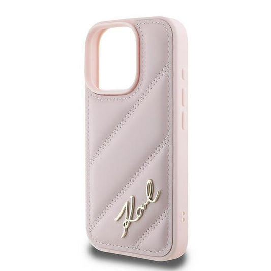 Etui til Apple iPhone 16 Pro Max, Karl Lagerfeld, Diagonal Quilted Script, Pink