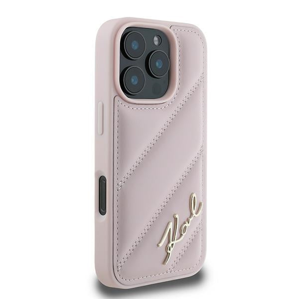 Etui til Apple iPhone 16 Pro Max, Karl Lagerfeld, Diagonal Quilted Script, Pink