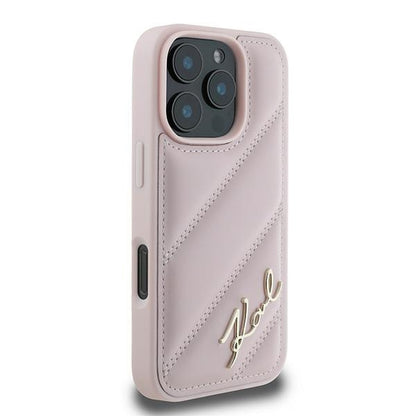 Etui til Apple iPhone 16 Pro Max, Karl Lagerfeld, Diagonal Quilted Script, Pink