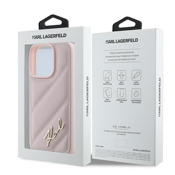 Etui til Apple iPhone 16 Pro Max, Karl Lagerfeld, Diagonal Quilted Script, Pink