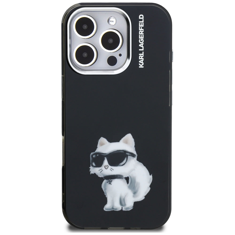 Etui til Apple iPhone 16 Pro Max, Karl Lagerfeld, IML Aquarelle Logo Choupette, Sort
