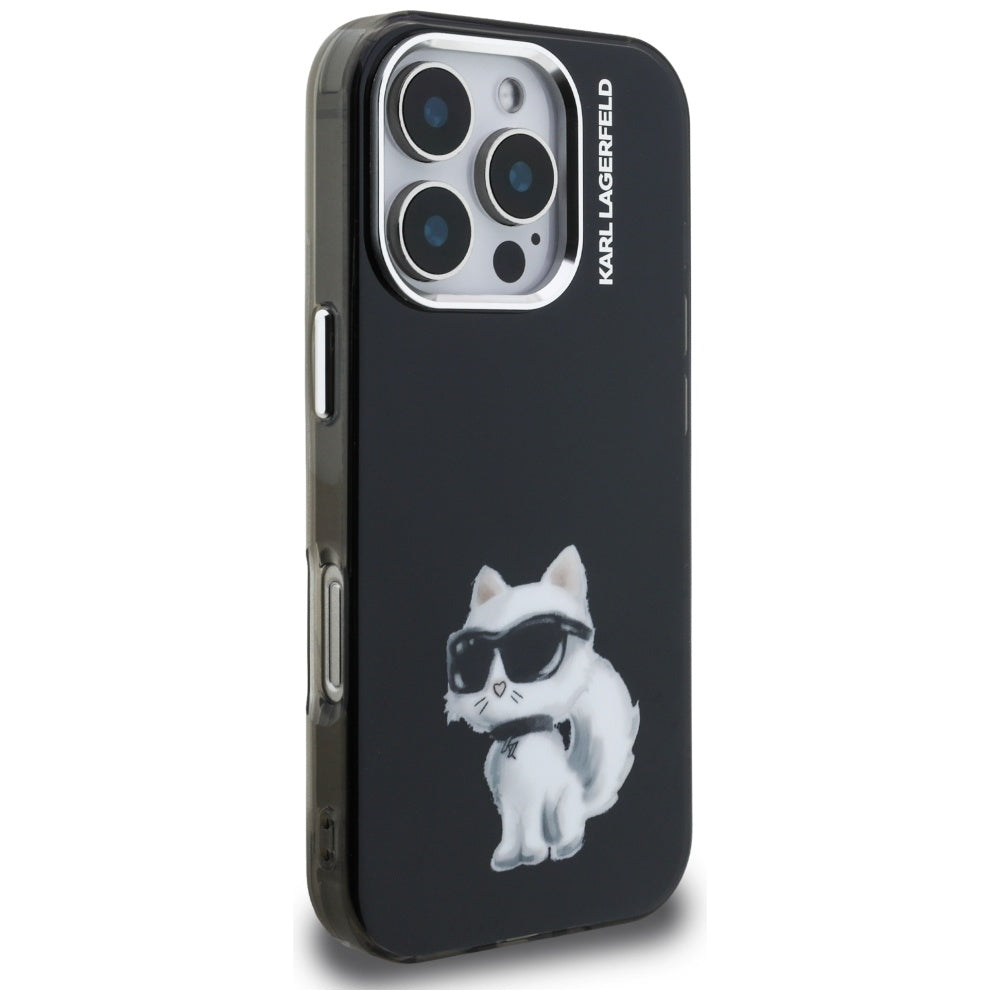Etui til Apple iPhone 16 Pro Max, Karl Lagerfeld, IML Aquarelle Logo Choupette, Sort