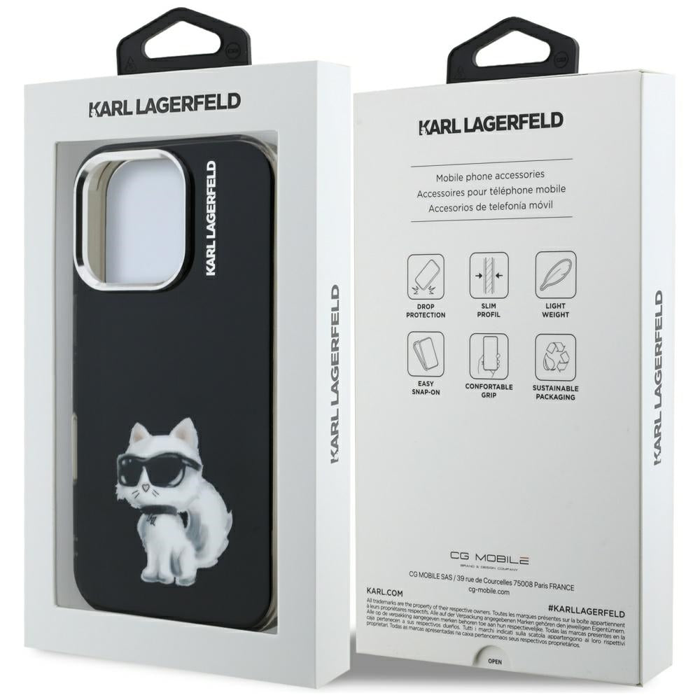 Etui til Apple iPhone 16 Pro Max, Karl Lagerfeld, IML Aquarelle Logo Choupette, Sort