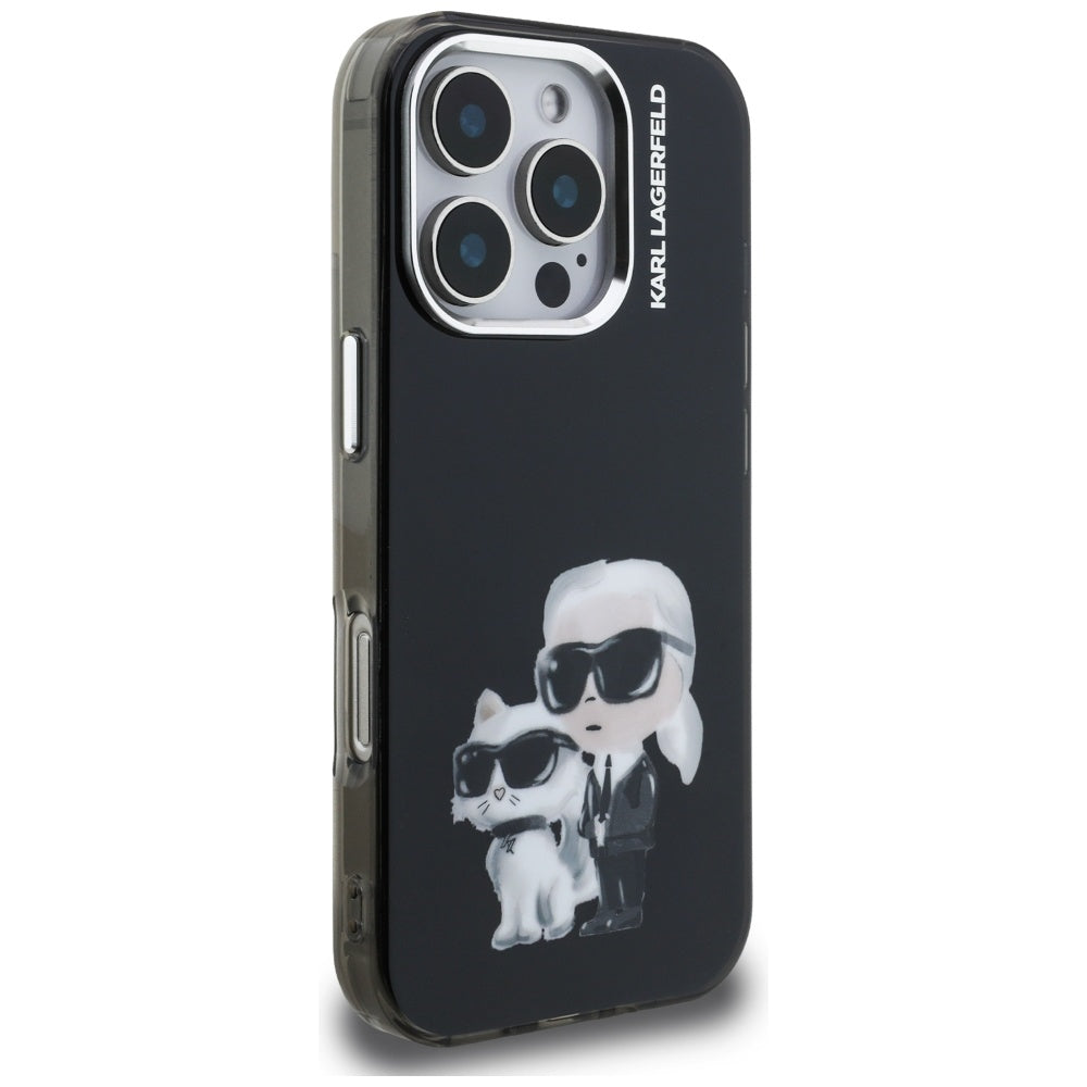 Etui til Apple iPhone 16 Pro Max, Karl Lagerfeld, IML Aquarelle Logo Karl & Choupette, Sort