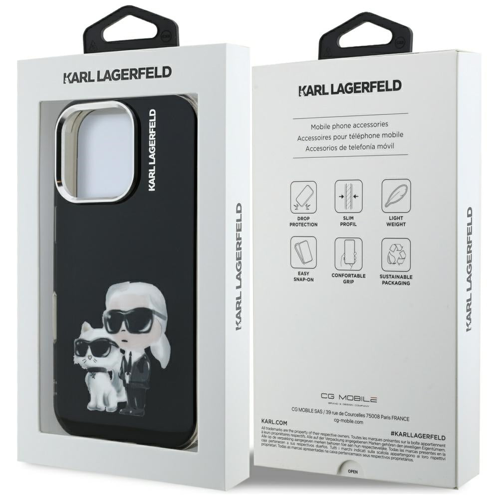 Etui til Apple iPhone 16 Pro Max, Karl Lagerfeld, IML Aquarelle Logo Karl & Choupette, Sort