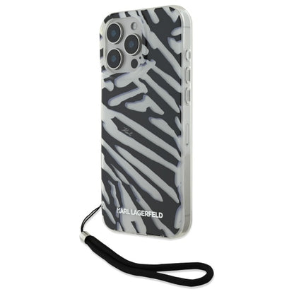Etui til Apple iPhone 16 Pro Max, Karl Lagerfeld, IML Luxury Zebra Mønster med Strop, Sort