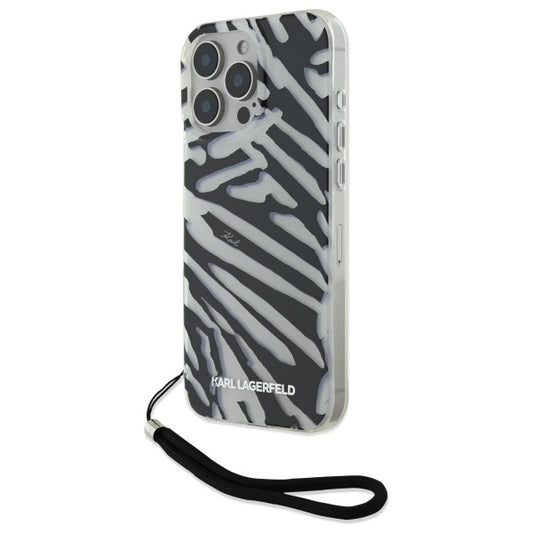 Etui til Apple iPhone 16 Pro Max, Karl Lagerfeld, IML Luxury Zebra Mønster med Strop, Sort
