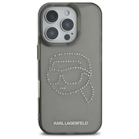 Etui til Apple iPhone 16 Pro Max, Karl Lagerfeld, IML Rhinestones Karl's Head, Sort