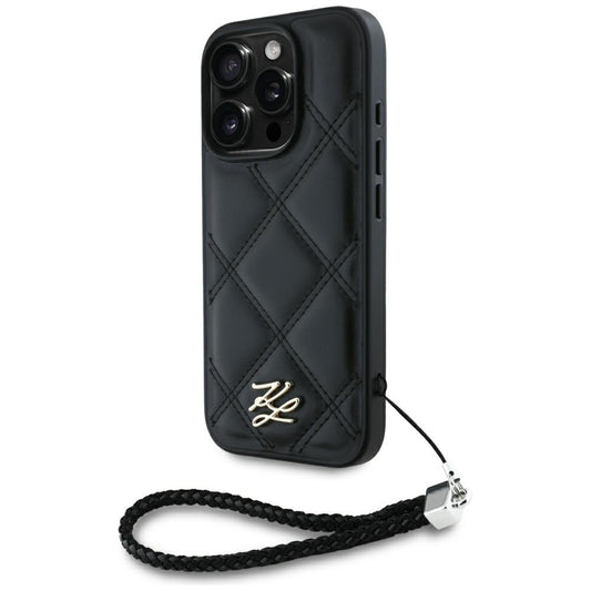 Etui til Apple iPhone 16 Pro Max, Karl Lagerfeld, Quilted Initial Logo & Chain Strap, Sort