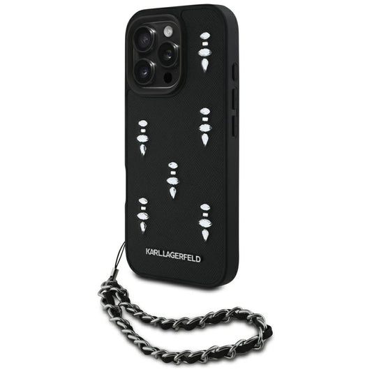 Etui til Apple iPhone 16 Pro Max, Karl Lagerfeld, Saffiano Crystals & Charm, Sort