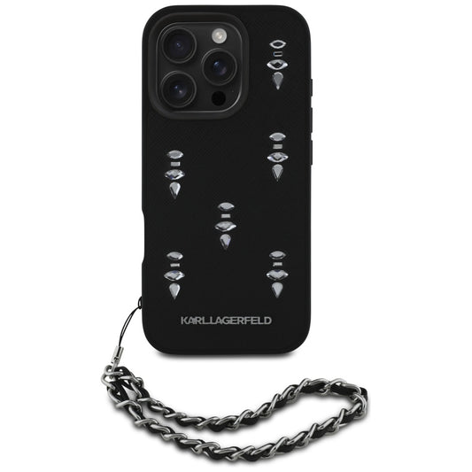 Etui til Apple iPhone 16 Pro Max, Karl Lagerfeld, Saffiano Crystals & Charm, Sort