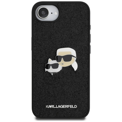 Cover til Apple iPhone 16e, Karl Lagerfeld, Glitter Fixed Karl & Choupette's Heads, Blå