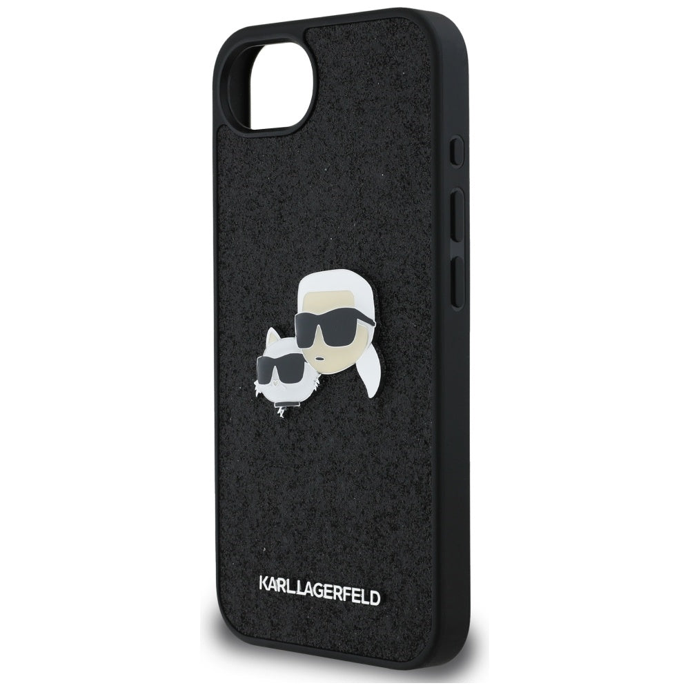 Cover til Apple iPhone 16e, Karl Lagerfeld, Glitter Fixed Karl & Choupette's Heads, Blå