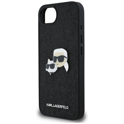Cover til Apple iPhone 16e, Karl Lagerfeld, Glitter Fixed Karl & Choupette's Heads, Blå