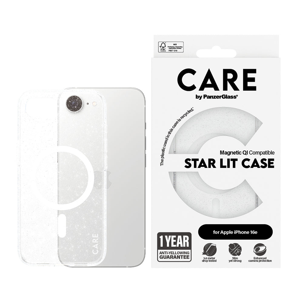 Etui til Apple iPhone 16e, PanzerGlass, Care Urban Combat Star Lit, Transparent Hvid