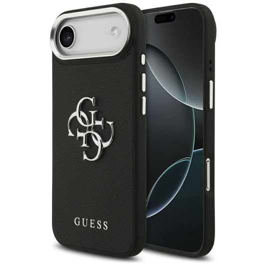 Etui til Apple iPhone 17 Air, Guess, 4G Grained Big and Classic Logo, Sort Sølvfarvet