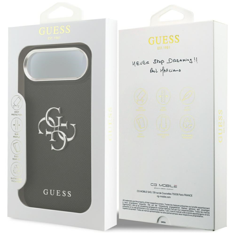 Etui til Apple iPhone 17 Air, Guess, 4G Grained Big and Classic Logo, Sort Sølvfarvet