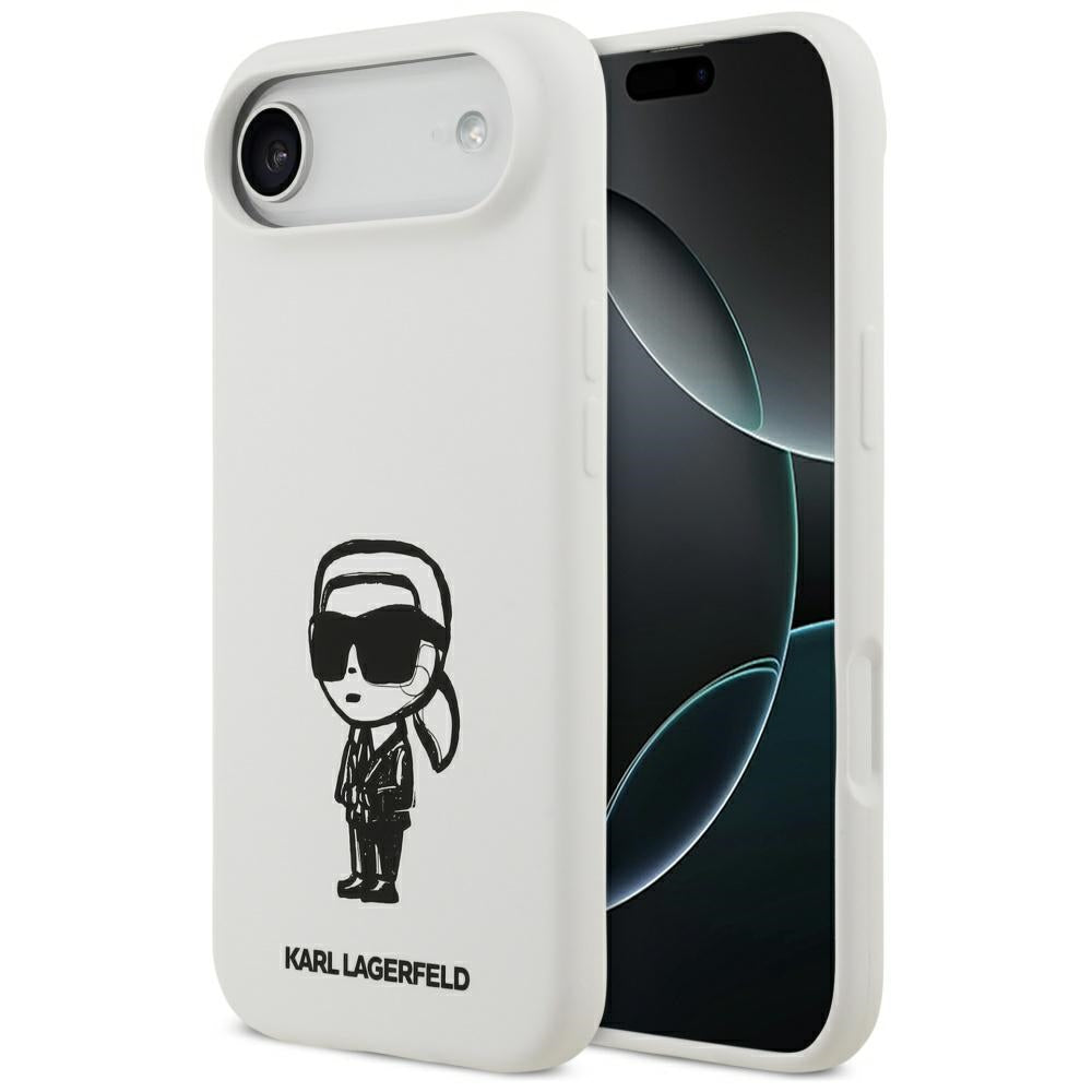 Etui til Apple iPhone 17 Air, Karl Lagerfeld, Sketch and Logo Karl, Hvid