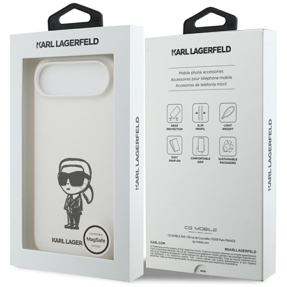 Etui til Apple iPhone 17 Air, Karl Lagerfeld, Sketch and Logo Karl, Hvid