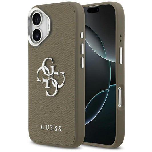 Etui til Apple iPhone 17, Guess, 4G Grained Big And Classic Logo, Brun Sølvfarvet