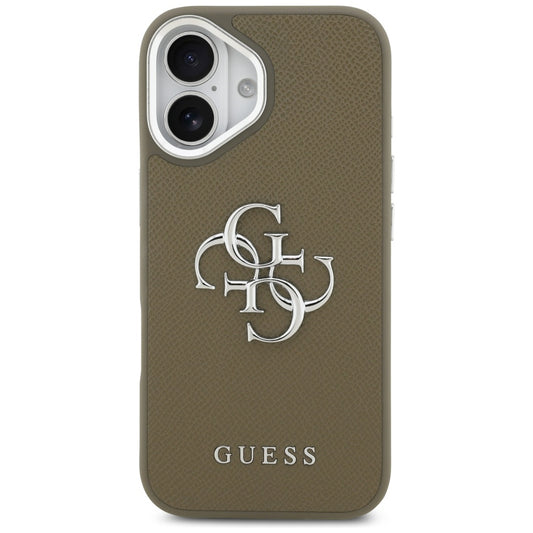 Etui til Apple iPhone 17, Guess, 4G Grained Big And Classic Logo, Brun Sølvfarvet