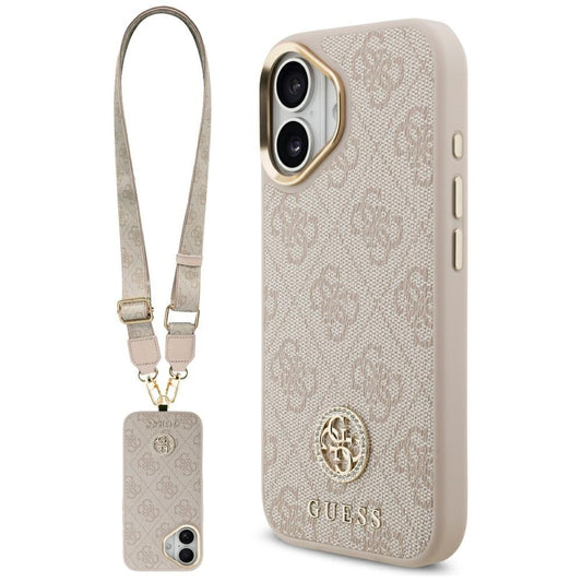 Etui til Apple iPhone 17, Guess, 4G Strass Logo og Big Strap, Pink