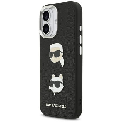 Case for Apple iPhone 17, Karl Lagerfeld, Grained Karl & Choupette's Heads Pins and Logo, Black