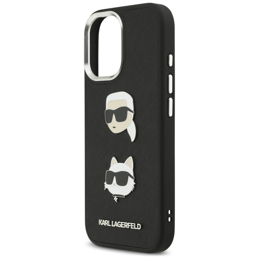 Case for Apple iPhone 17, Karl Lagerfeld, Grained Karl & Choupette's Heads Pins and Logo, Black