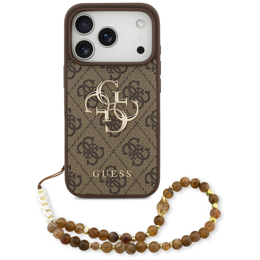 Etui til Apple iPhone 17 Pro, Guess, 4G Classic Logo med Perle Strop, Brun