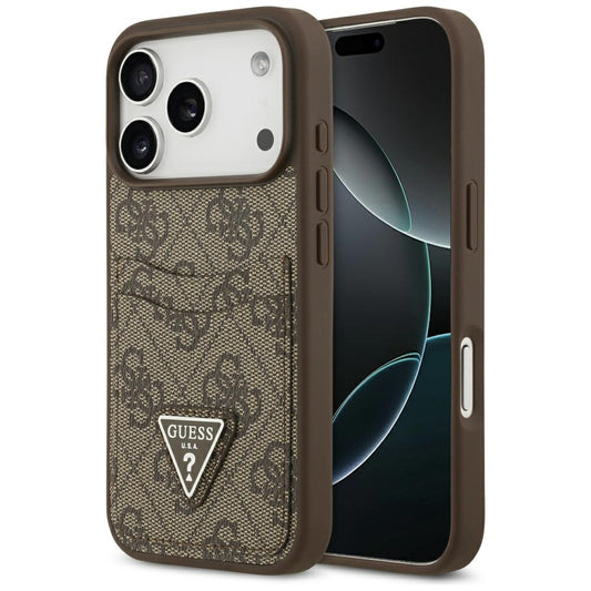 Etui til Apple iPhone 17 Pro, Guess, 4G Double Card Triangle, Brun