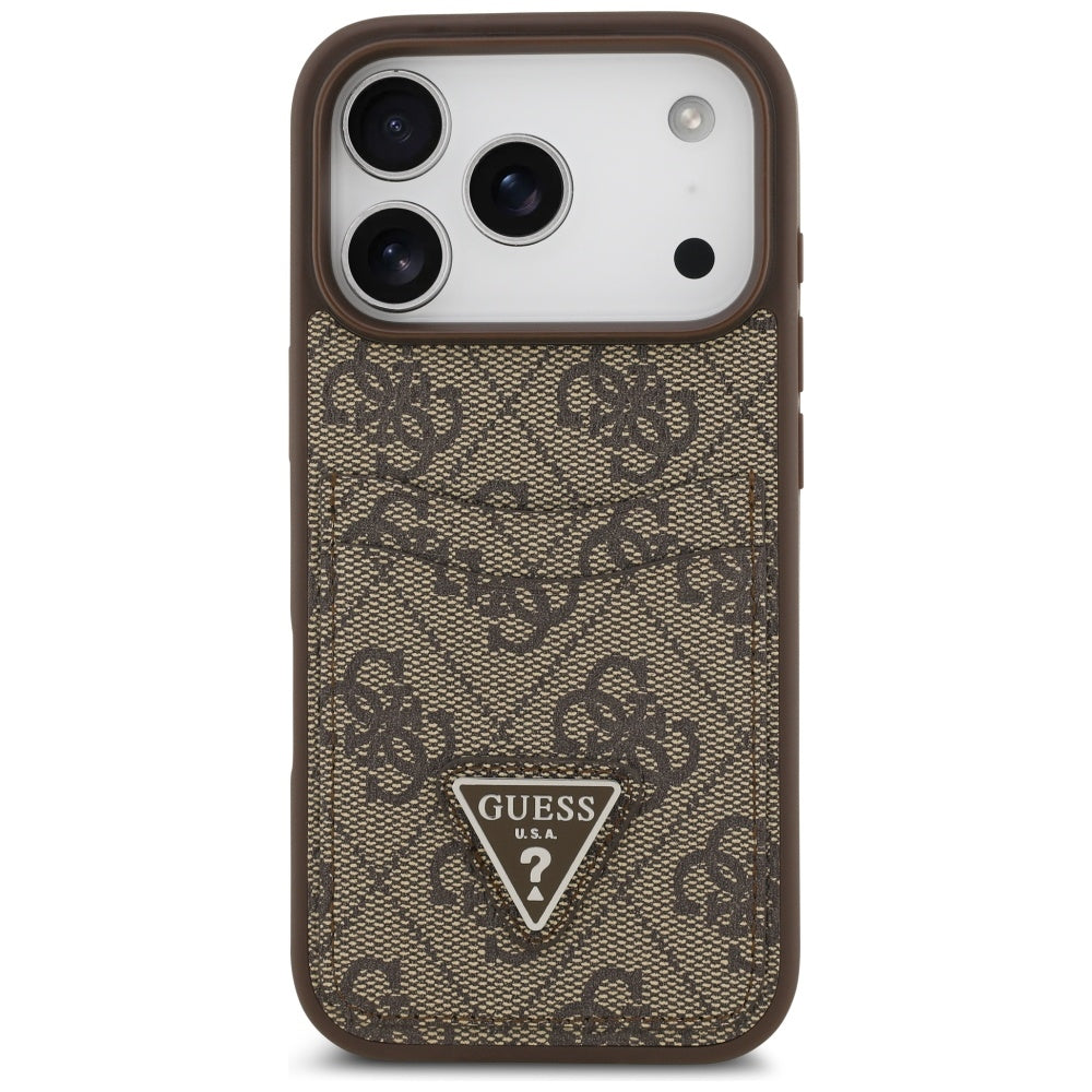Etui til Apple iPhone 17 Pro, Guess, 4G Double Card Triangle, Brun