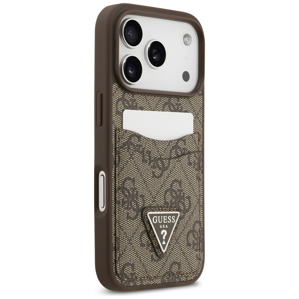 Etui til Apple iPhone 17 Pro, Guess, 4G Double Card Triangle, Brun
