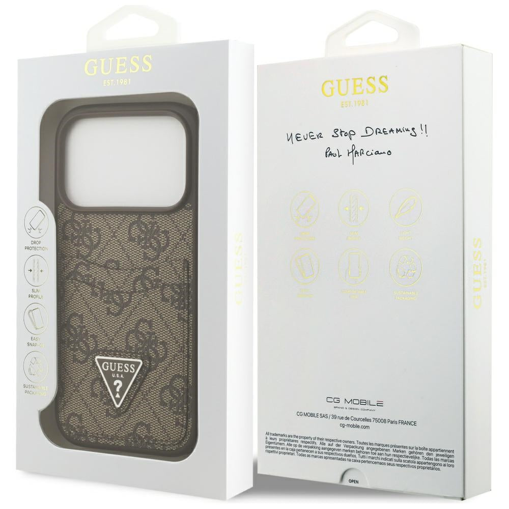 Etui til Apple iPhone 17 Pro, Guess, 4G Double Card Triangle, Brun