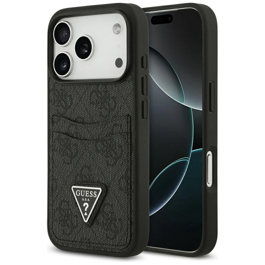 Etui til Apple iPhone 17 Pro, Guess, 4G Double Card Triangle, Sort