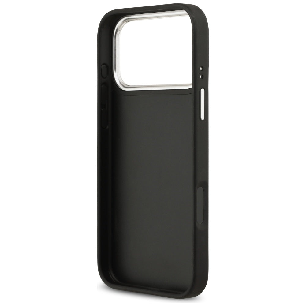 Etui til Apple iPhone 17 Pro, Guess, 4G Grained Big and Classic Logo, Sort Sølvfarvet