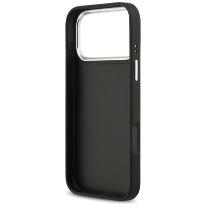 Etui til Apple iPhone 17 Pro, Guess, 4G Grained Big and Classic Logo, Sort Sølvfarvet