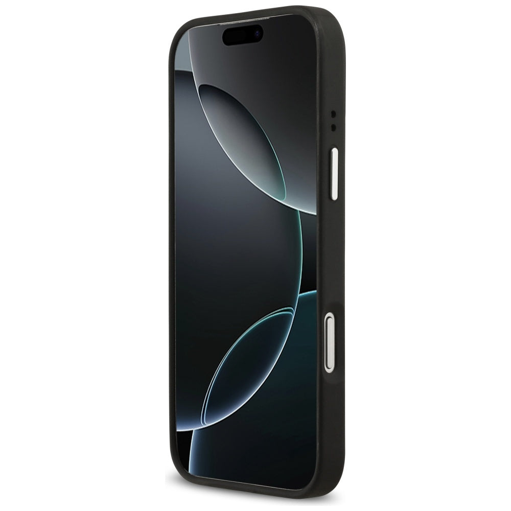 Etui til Apple iPhone 17 Pro, Guess, 4G Grained Big and Classic Logo, Sort Sølvfarvet