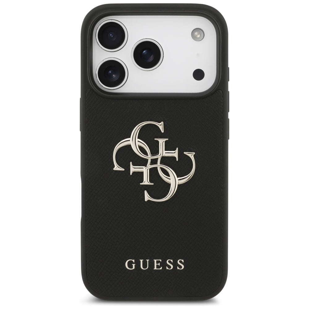 Case for Apple iPhone 17 Pro, Guess, 4G Grained Big and Classic Logo, Black